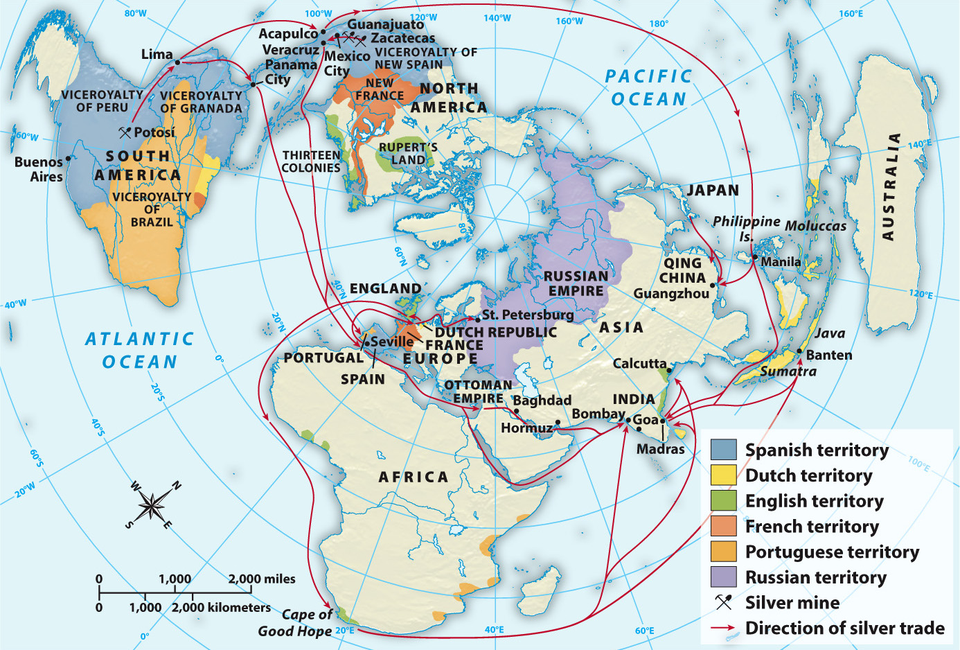 Global silver trade c.1600. From A History of World Societies.