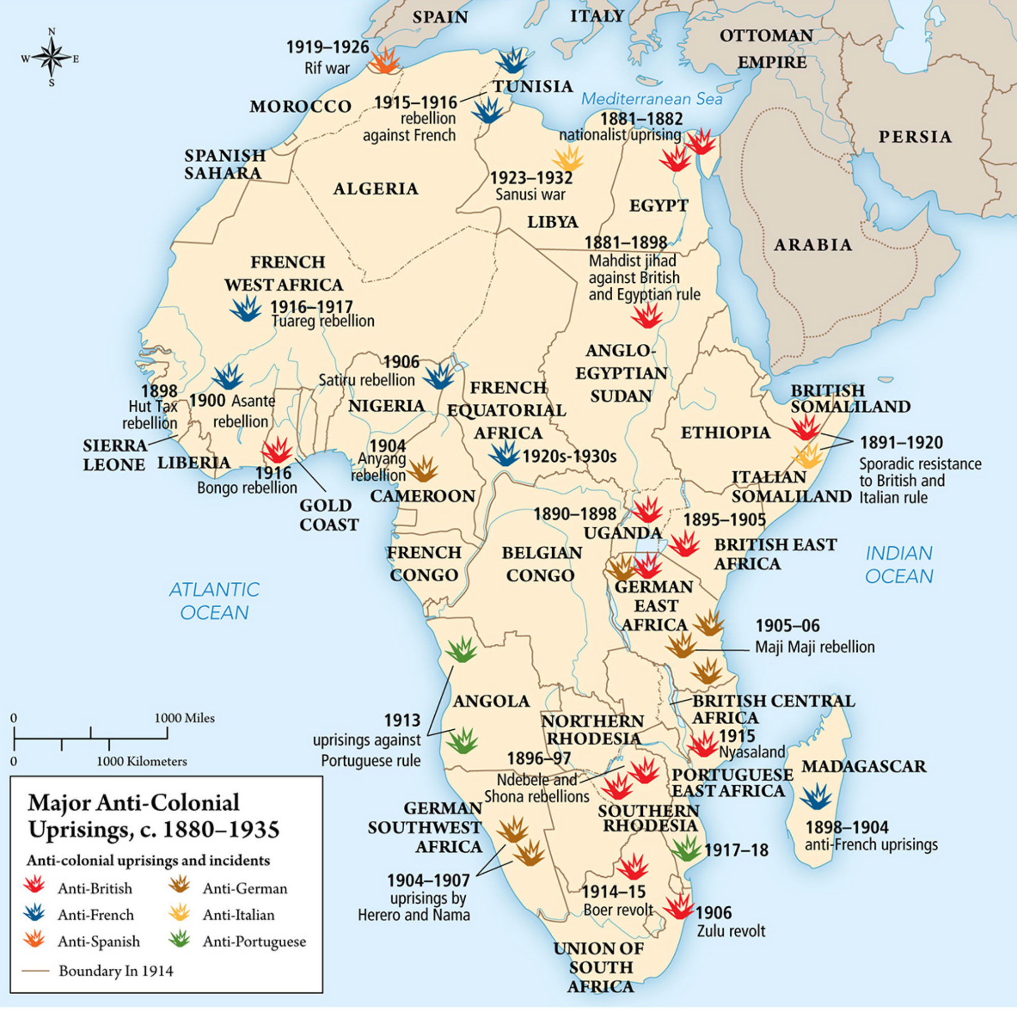 African resistance to European rule. Source: Falola and Stapleton’s A History of Africa.