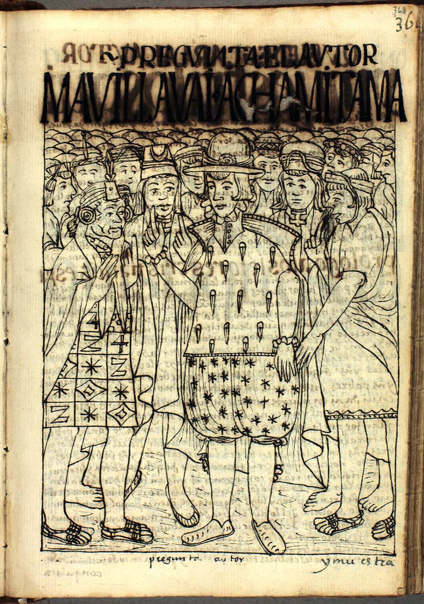 Guaman Poma says, "But, tell me," as he inquires about the history of ancient Peru Source: Royal Library of Denmark