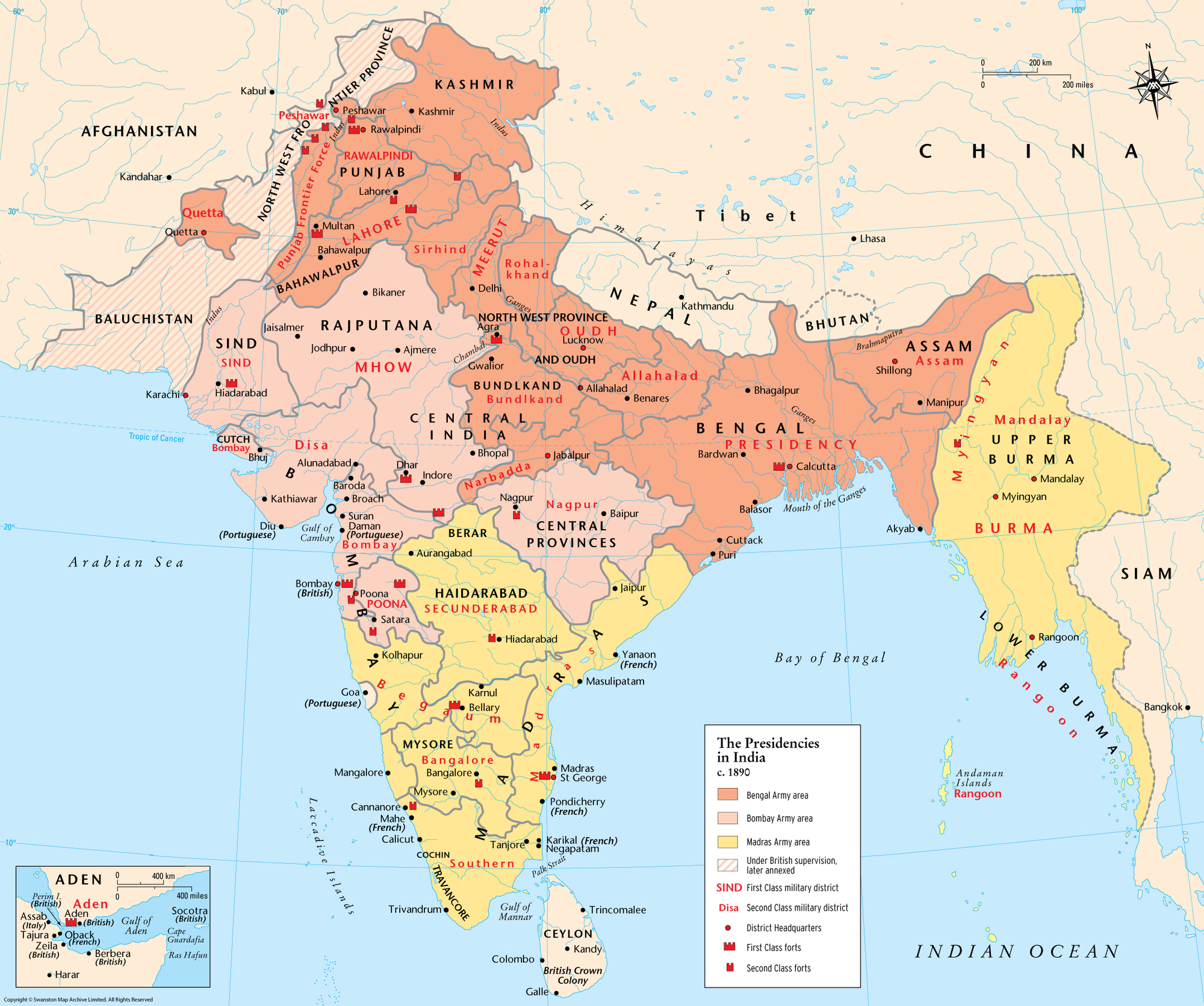 India in 1890. Source: The Map Archive.