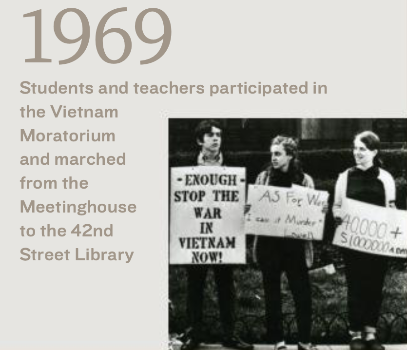 Friends Seminary students and teachers protesting the Vietnam War. Source: News from Friends.