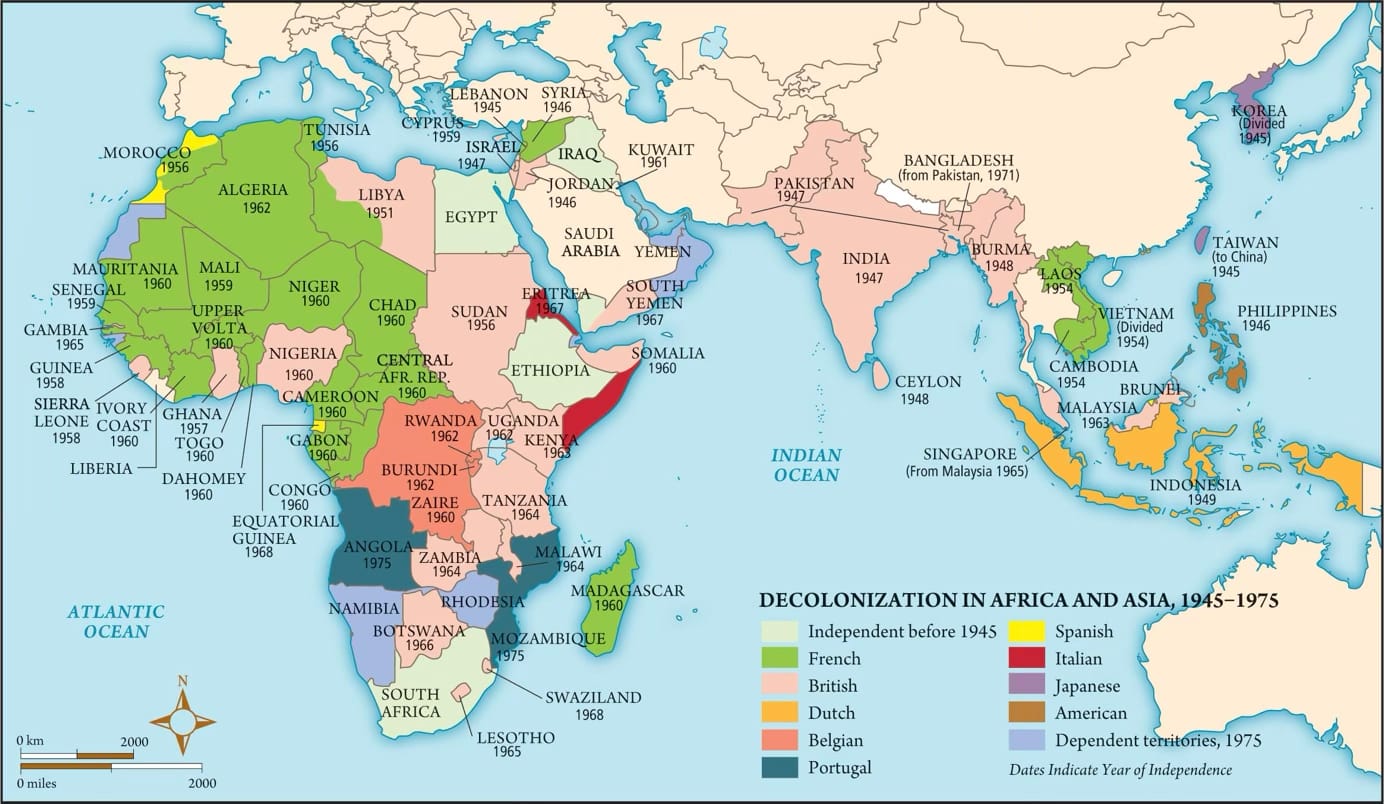 Decolonization in Africa and Asia. Source: Carter and Warren’s Forging the Modern World: A History.